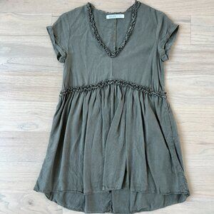 Zara Army Green V-Neck Boho Flowy Dress